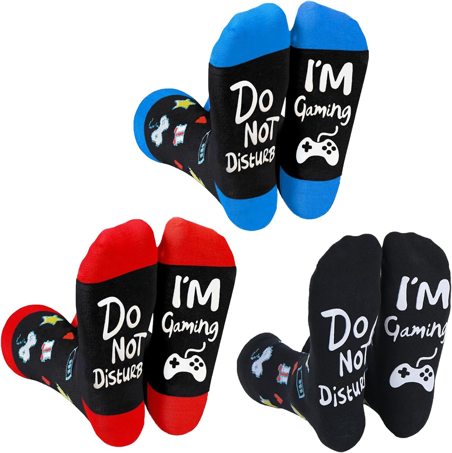 3 Pairs Funny Gaming Socks, Stocking Stuffers for Teens Kids Men, Christmas Gifts for Teens Kids Men, Gamer Gifts for Boys Boyfriend Husband