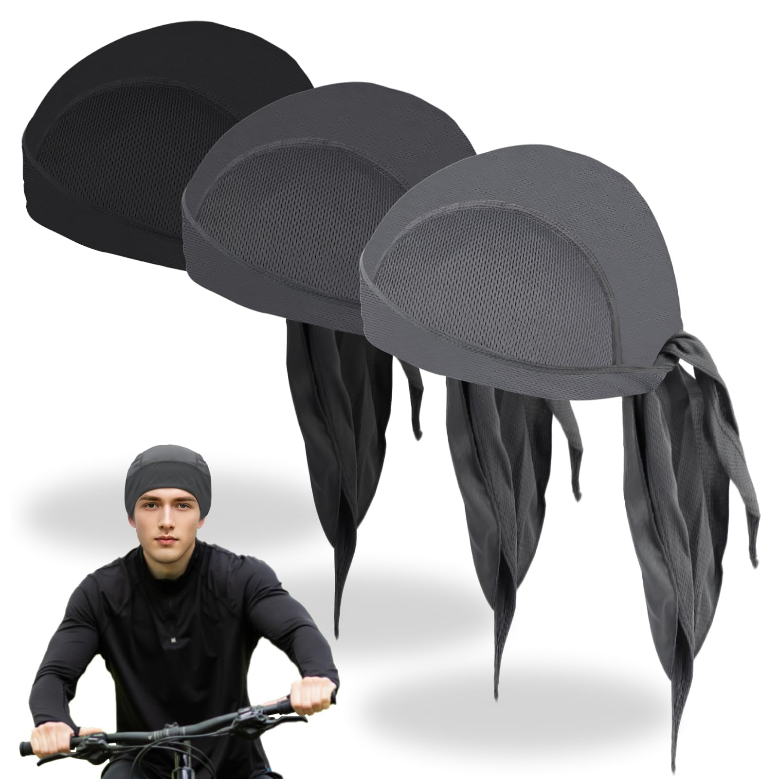 3 Bandane Da Ciclismo Uomo - Cappello Traspirante UV, Asciugatura Rapida, Regolabile - Foto 1