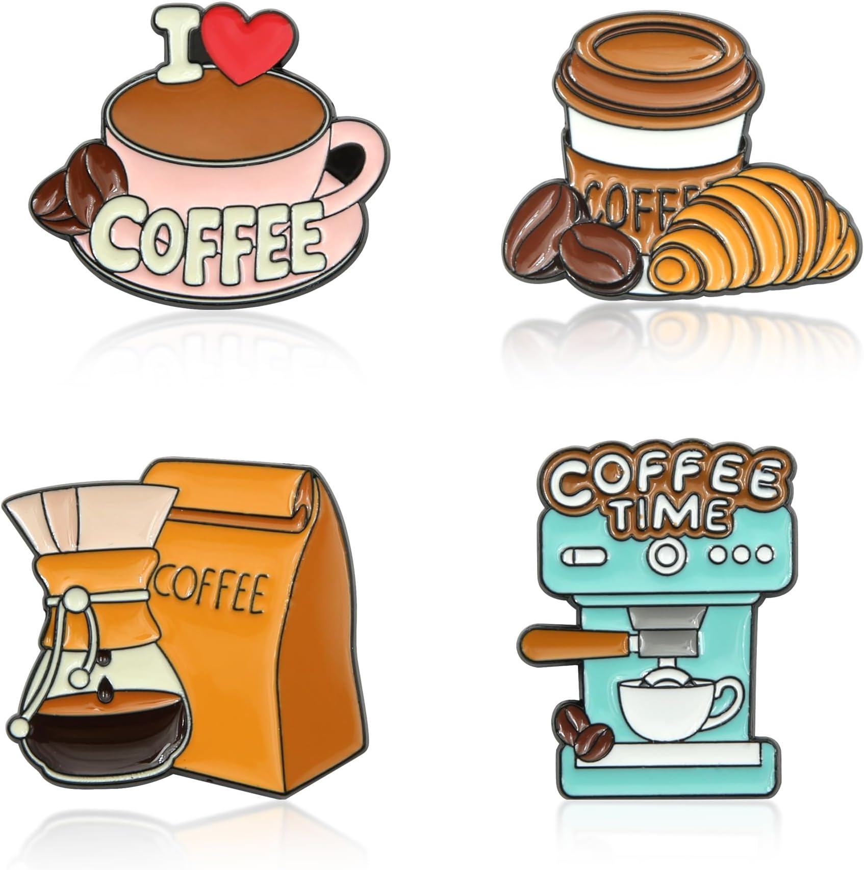 Coffee Themed Brooch Pin Set of 4 PCS Enamel Coffee Cup Lover Pins Cafe Gift Funny Badge Lapel Pins for Backpack Clothing Shirt Decoration Accessories Party Gifts