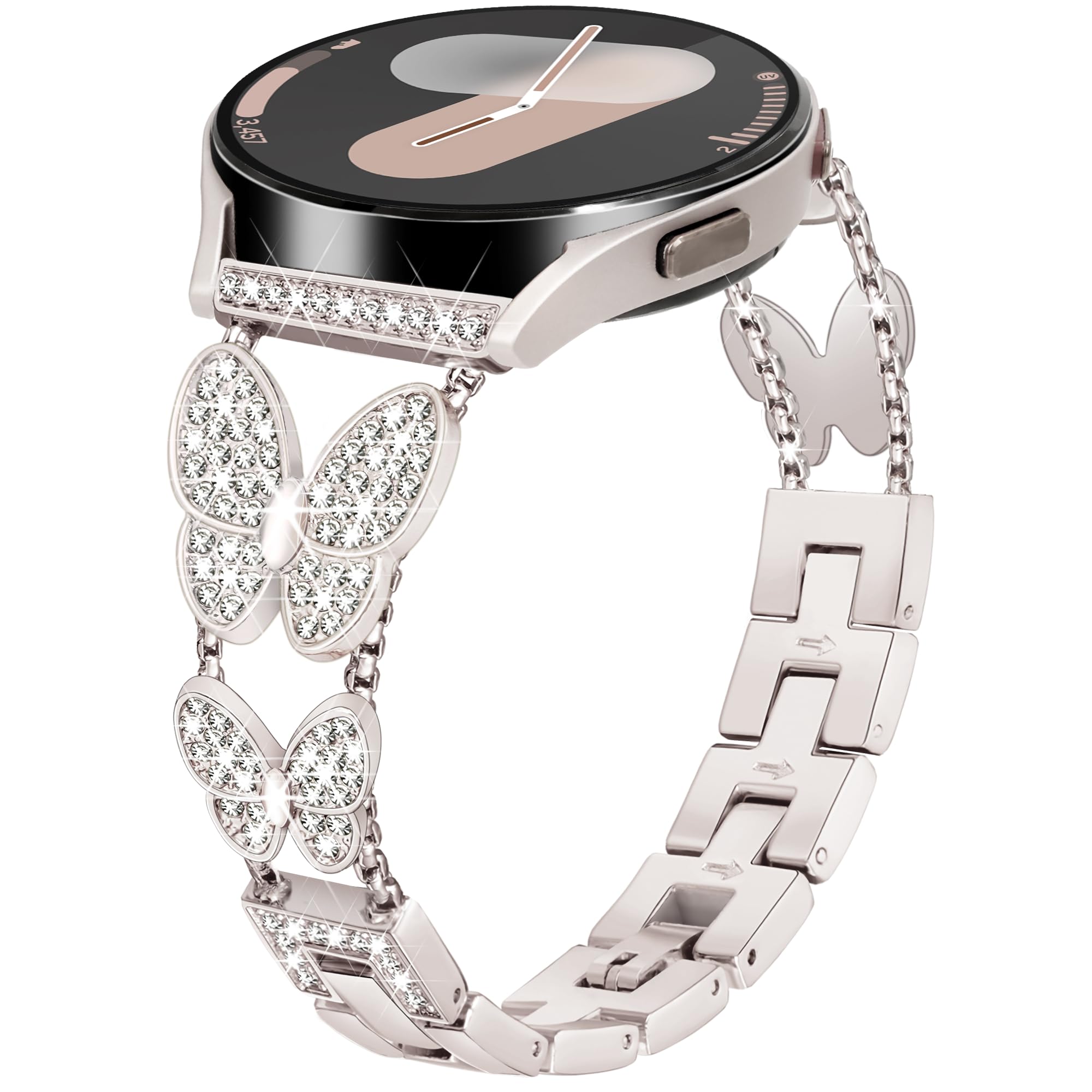 G-ficu 20mm Watch Band for Samsung Watch 7 6 5 4 Bands 40mm 44mm for Women, Bling Butterfly Metal Galaxy Watch 7 6 5 4 Band for Watch 6 Classic/4