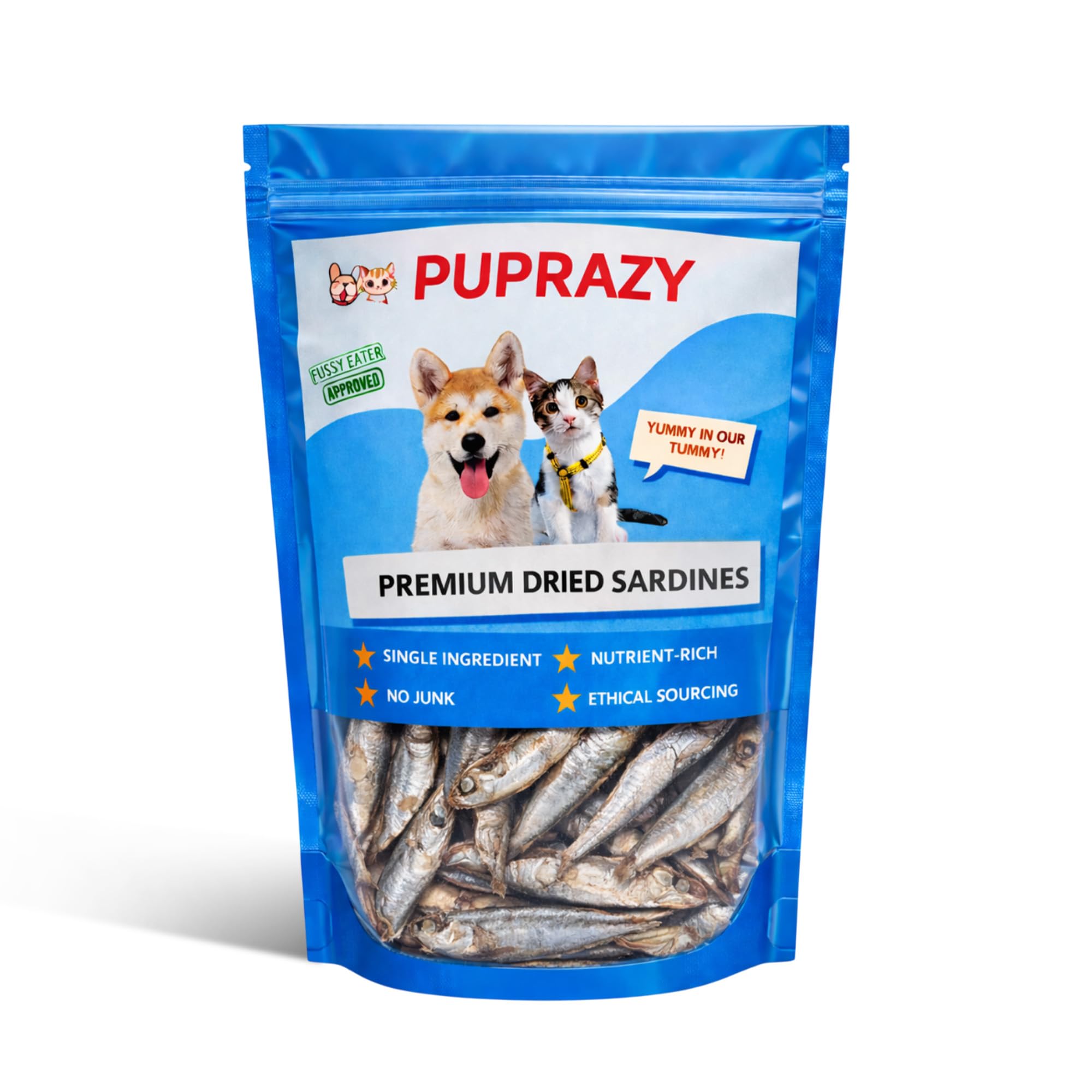 Dehydrated Sardines for Dogs & Cats | Single-Ingredient, All-Natural Fish Treats | Rich in Omega-3 | Grain-Free High-Protein Training Treats | 70g