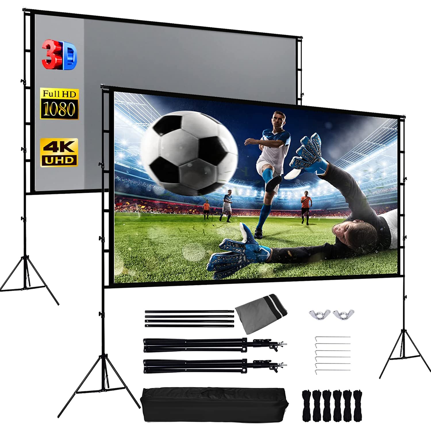 COOLBABY JUMEIYP Projector Screen with Stand Foldable Portable Movie Screen 100 inch 16：9 HD 4K 1080p Wrinkle-Free Movie Projection Screen with Carry Bag (100 inch anti light projection screen)