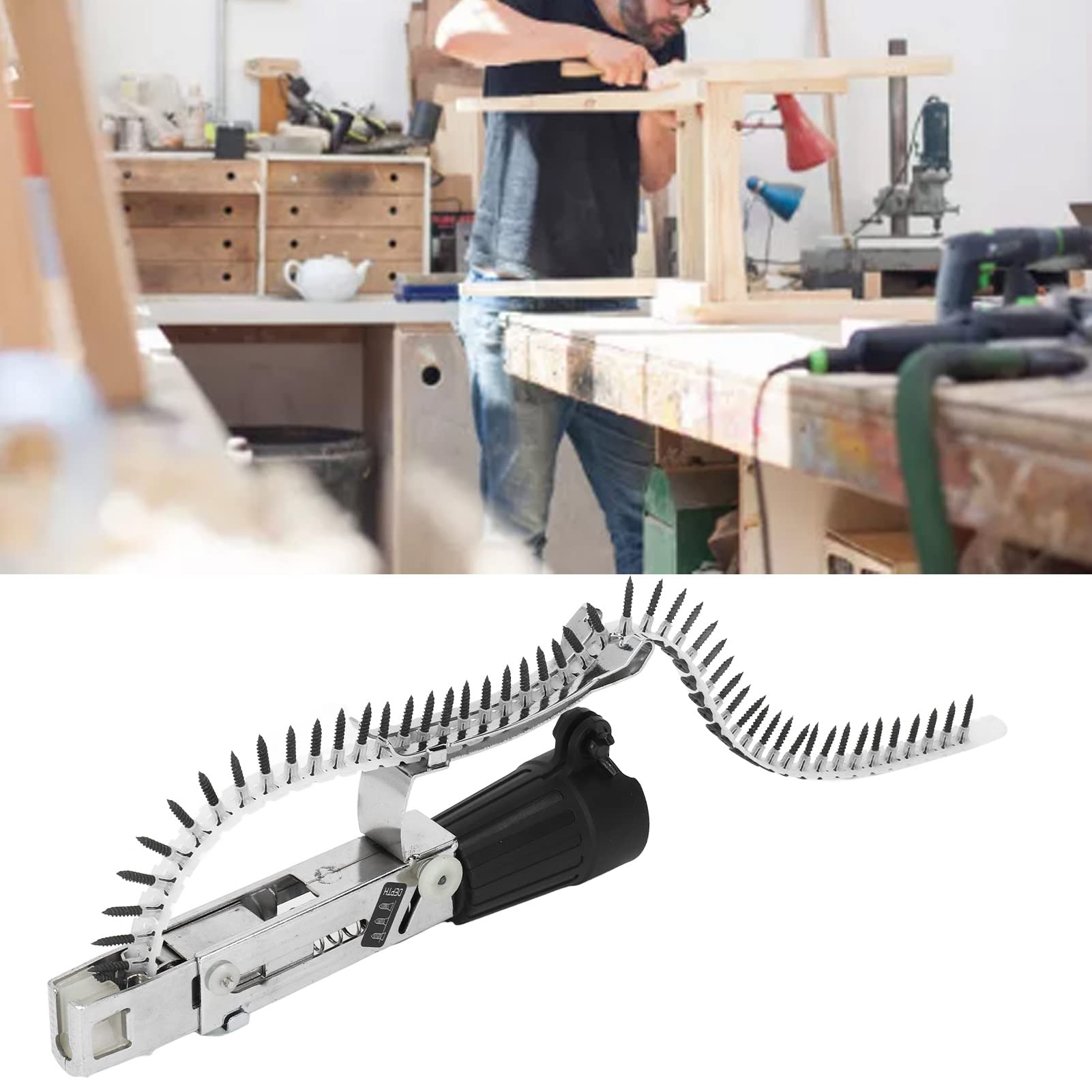 Automatic Drill Nailer Chain Nail Gun Adapter Aluminum Alloy Depth Adjustment Electric Drill for Wood Board Ceiling, Nail Gun Collating