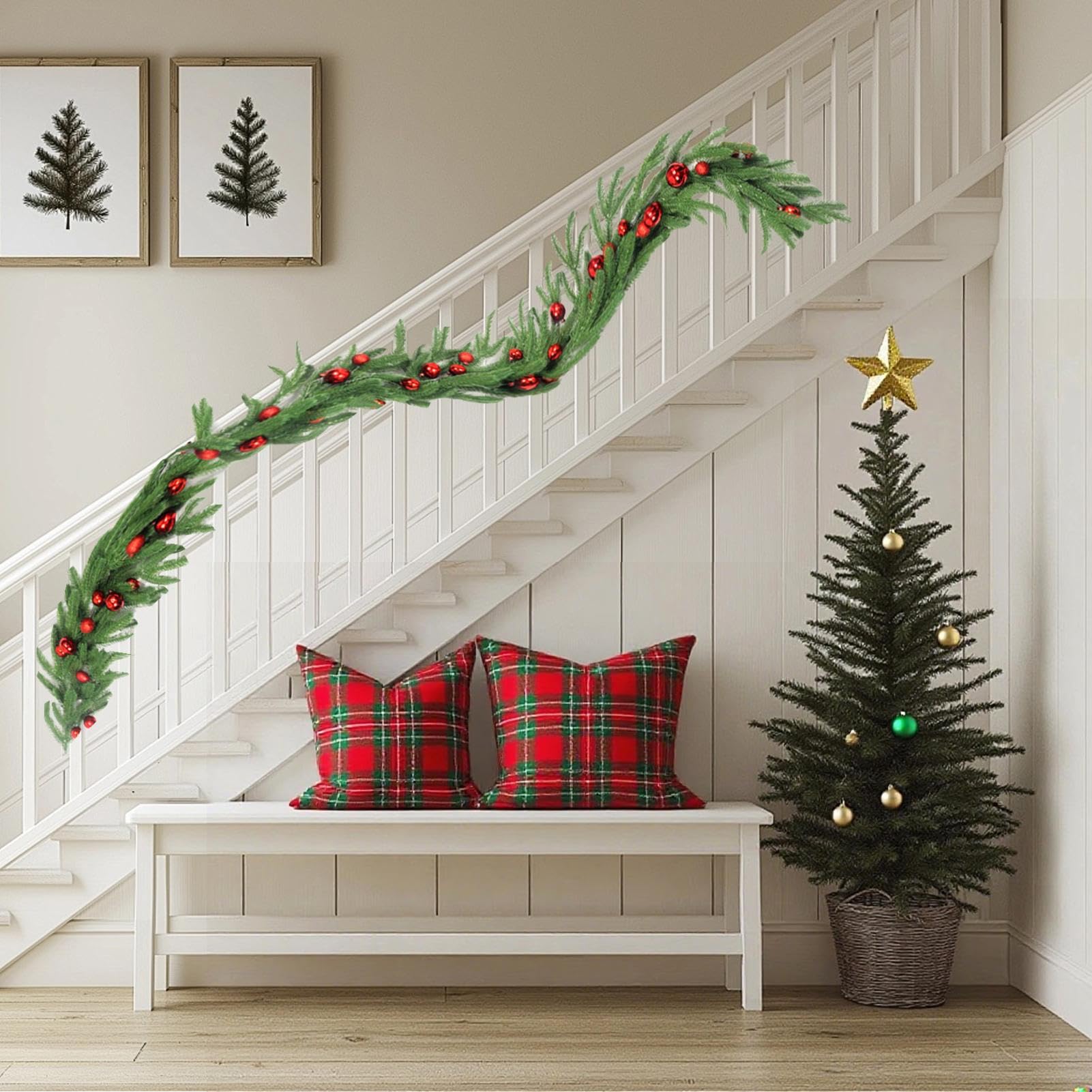 Couronne De Porte De Noël Décoration Murale et Porte en Branches de Pin | Guirlande Décorative En Végétation Artificielle Pour Décoration Maison Intérieur Extérieur Terrasse Jardin