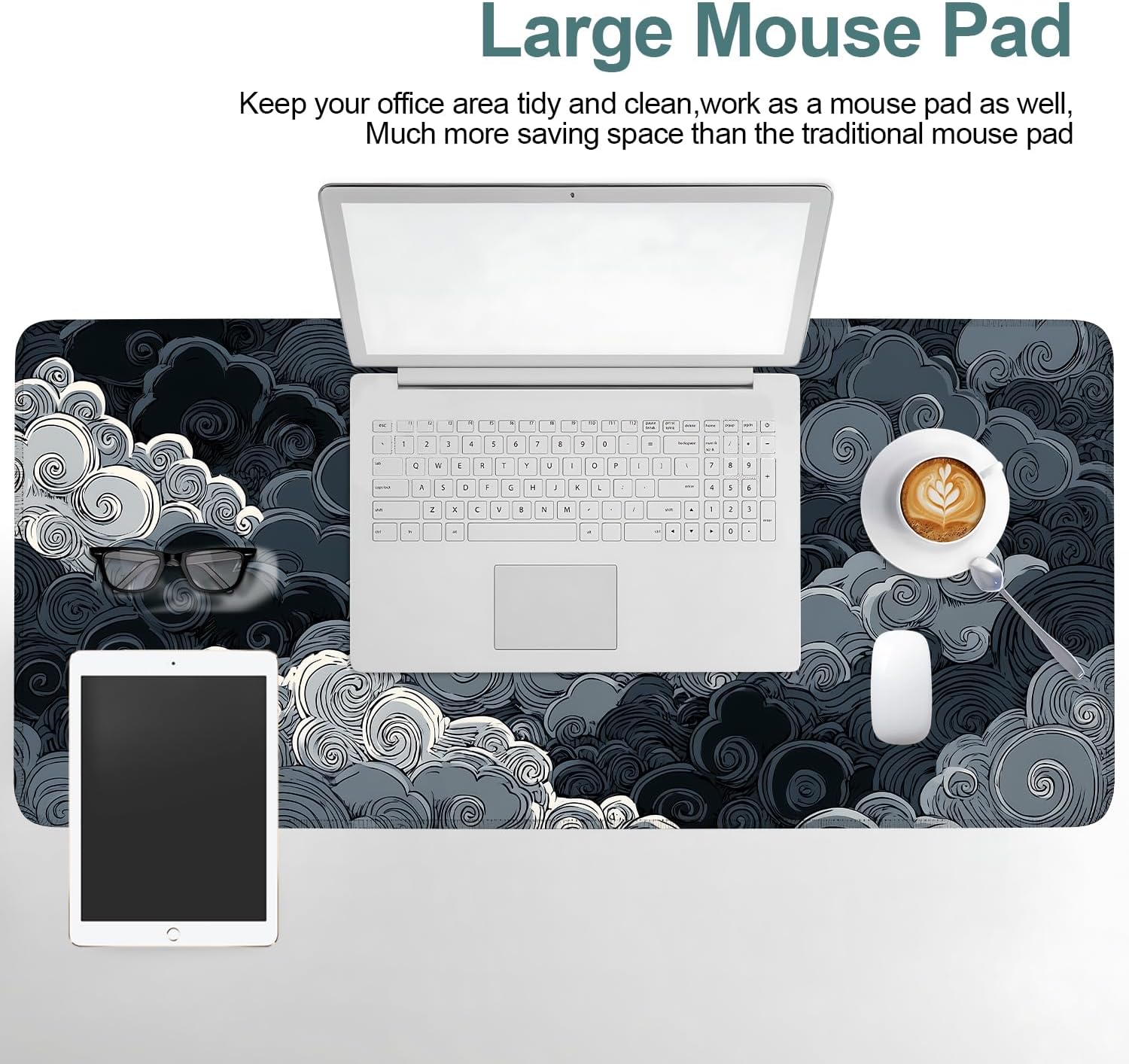 Clouds Extended Gaming Mouse Pad 35.4 x 15.7 Inch – Elegant Desk Mat for Gaming, Office, and Study with Non-Slip Rubber Base