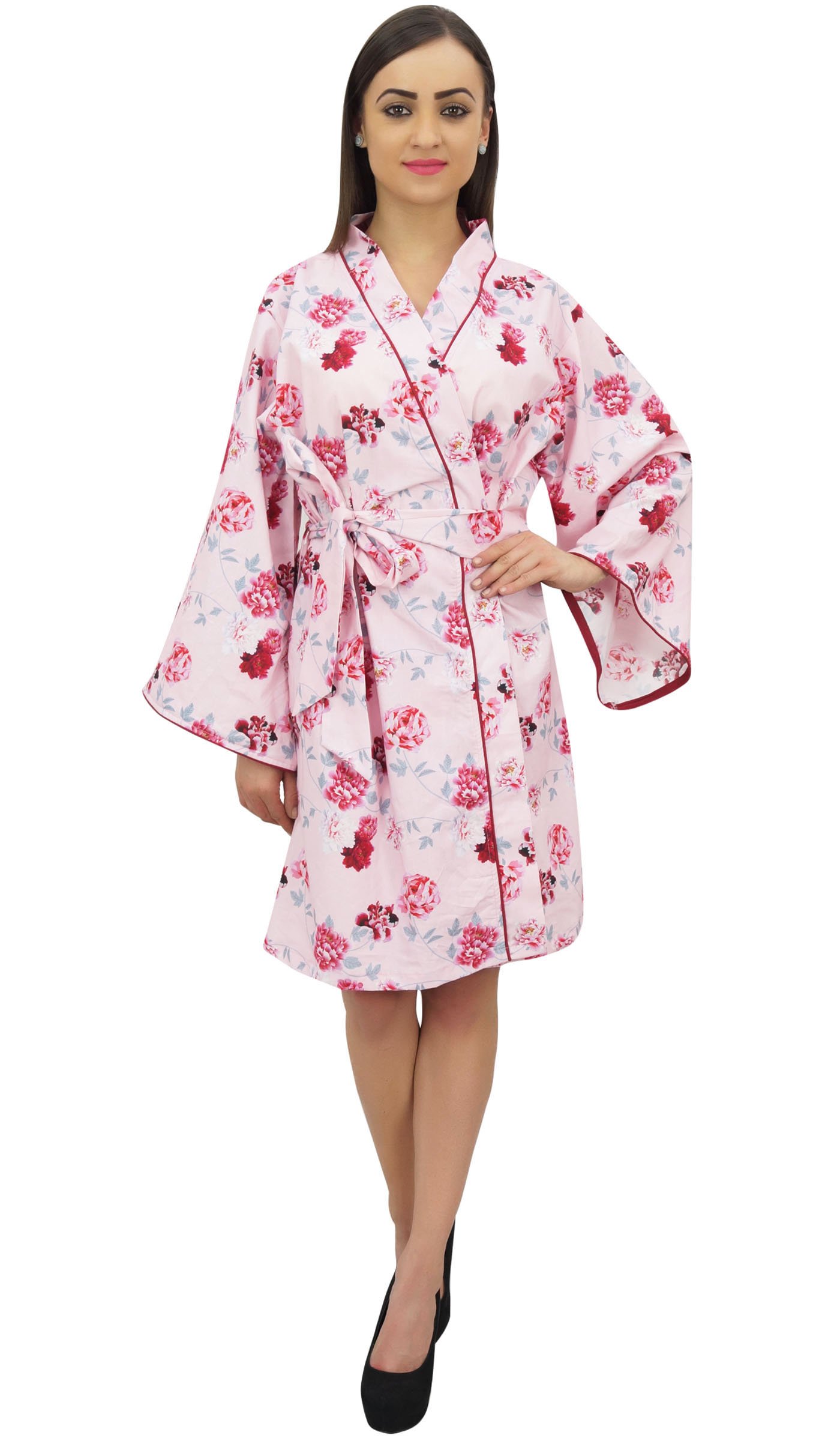 Bimba Rosa Manga Larga Mujer Kimono Coverup Robe Estampado Floral Ropa De Dormir - 46