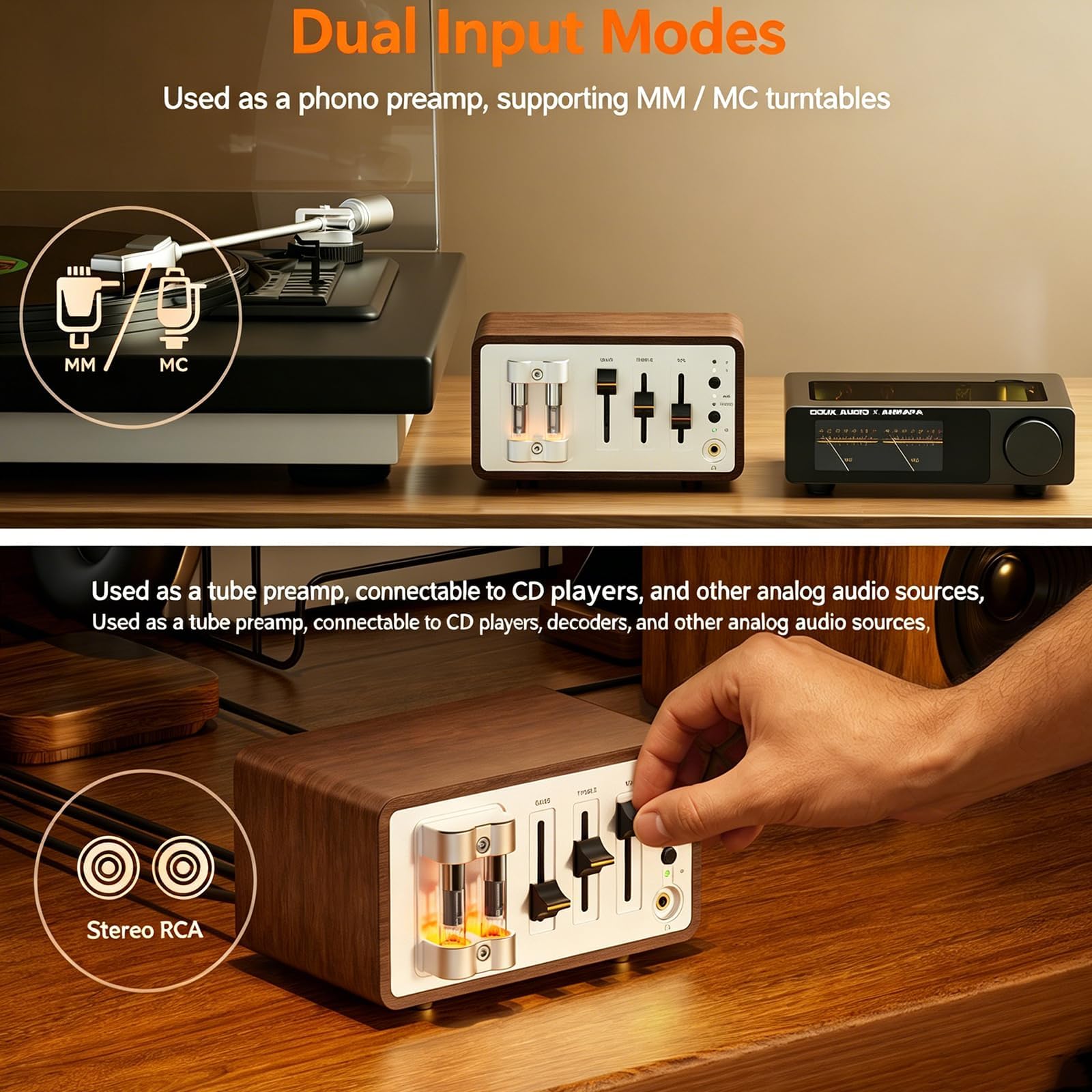 Preamplificatore Phono preamplificatore giradischi con amplificatore per cuffie, tubo a vuoto Hi-Fi, controllo volume, bassi e alti per giradischi in vinile stereo domestico