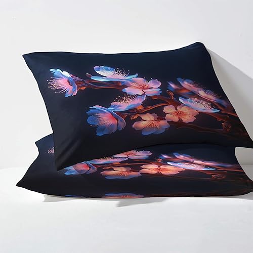 Miniatura 3 de Z9-&amp;-194 - Juego de sábanas con estampado de flor de cerezo tamaño California King, color rosa Sakura, sábanas y fundas de almohada estampadas, 4