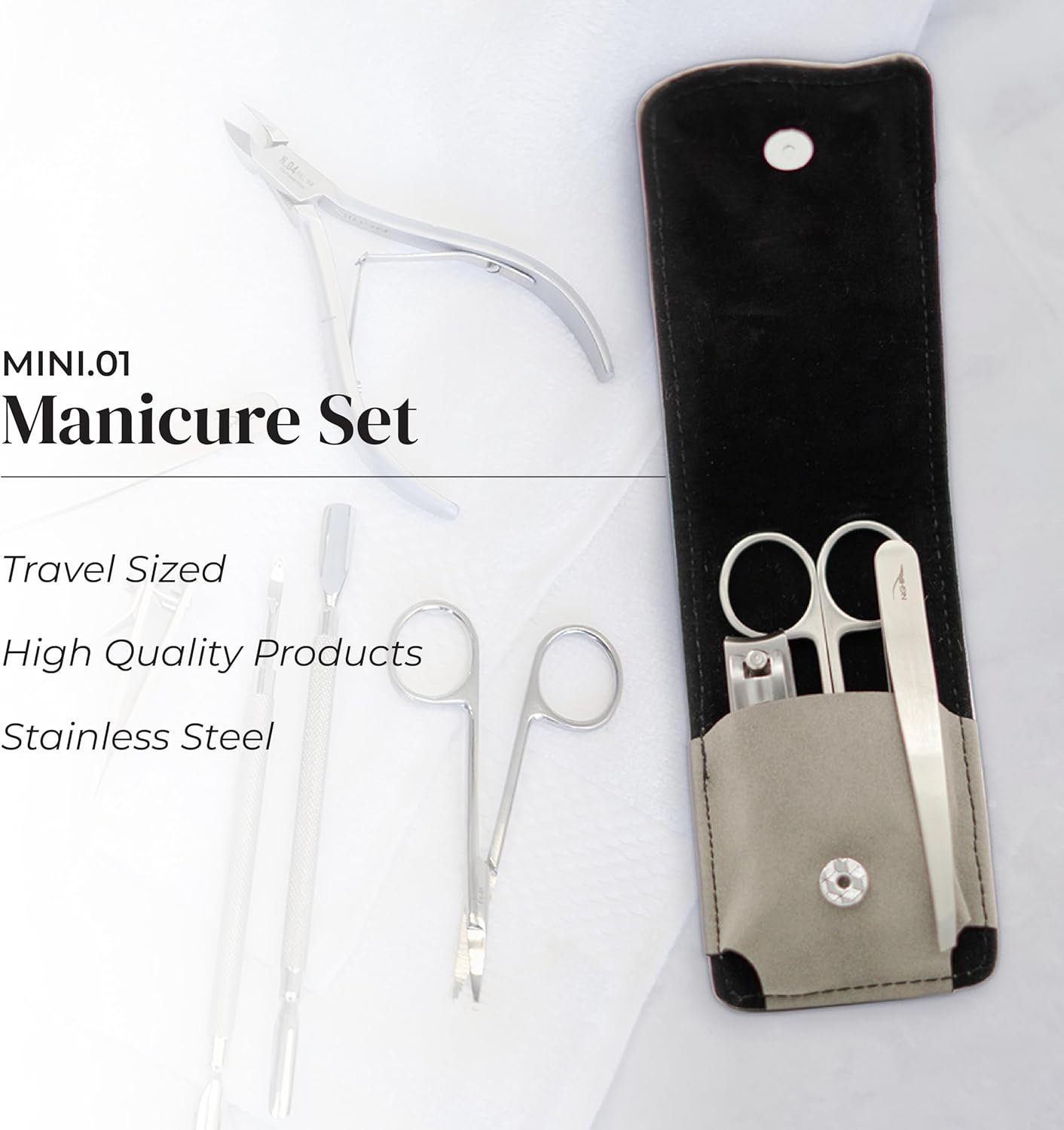 Men Compacted Nail Kit - Grey | Stainless Steel Manicure Set for Travel | Nail Clippers, Scissors, Tweezers