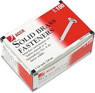 ACCO Round-Head Solid Brass Fasteners, No. 6R, 1 1/2