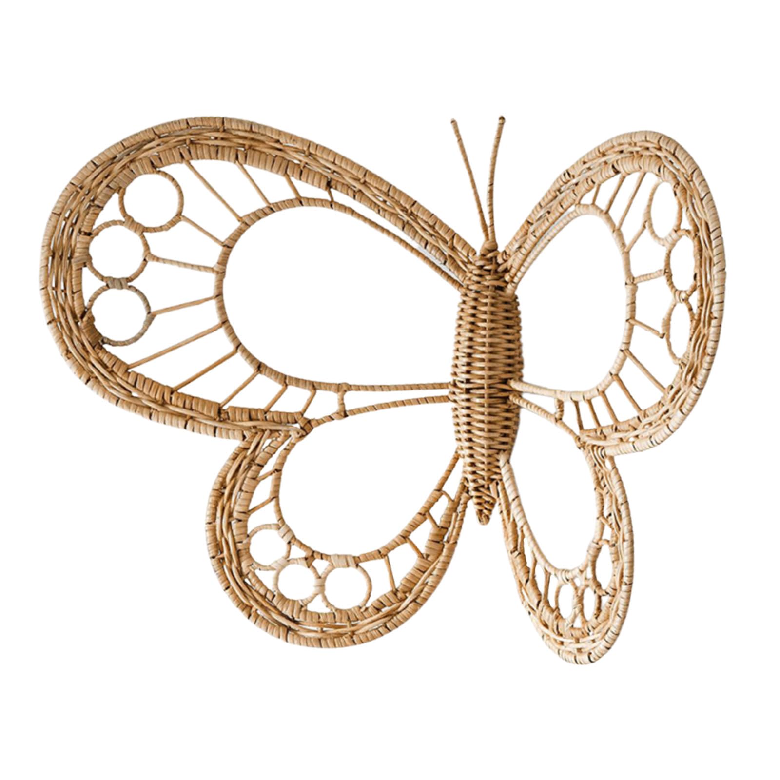 Housoutil Decoración de Pared de Mimbre Diseño de Insecto en 3D, Colgante Bohemio para Dormitorio y Habitación de Niñas, Arte de Ratán Natural para Interiores