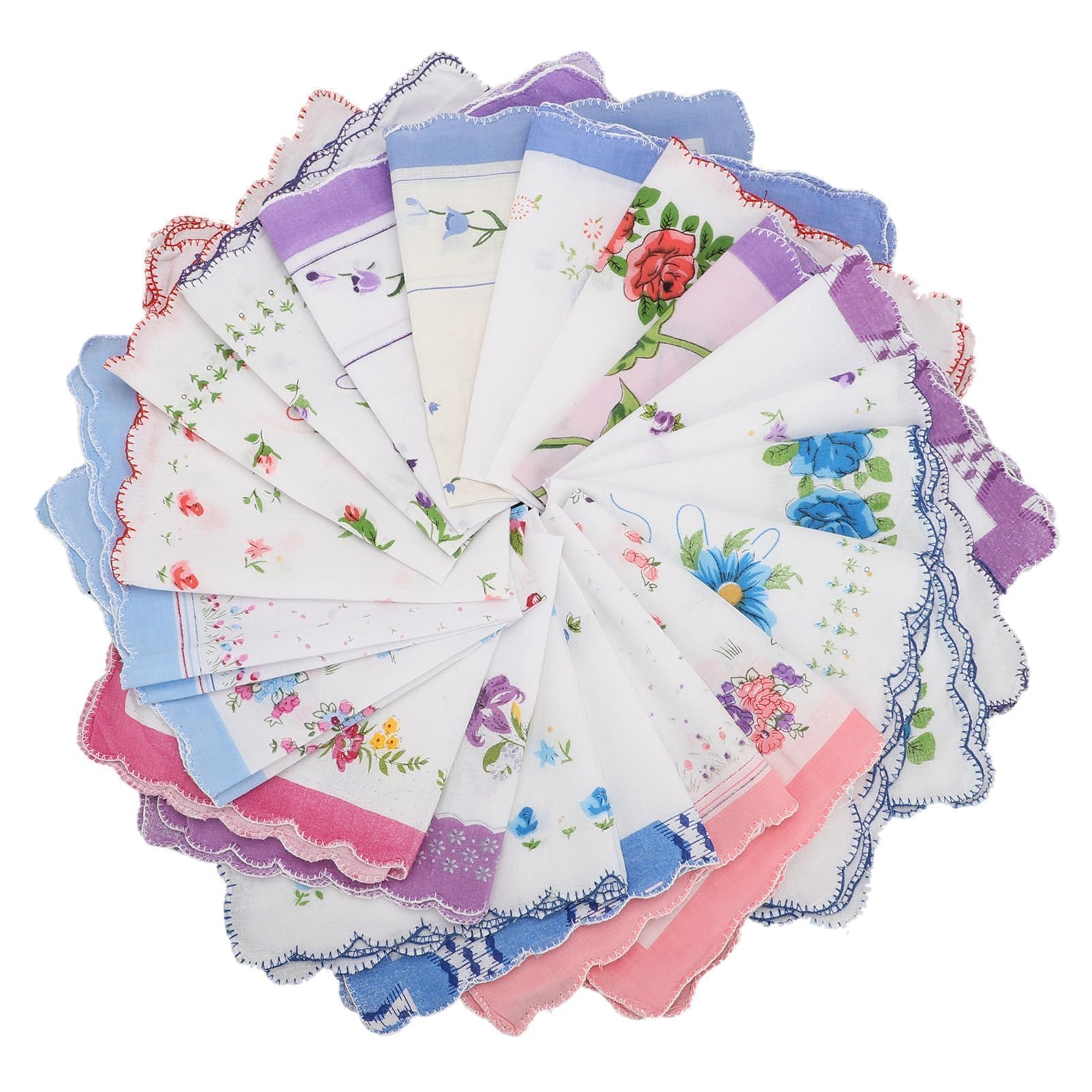 EEEKit Damskie Poszetki i Chusteczki, Chusteczki Damskie Miekkie, 20 Sztuk Bawełniane Chusteczek z Wzorem Falowana Krawędź dla Ślub Prezenty, 28 x 28 cm