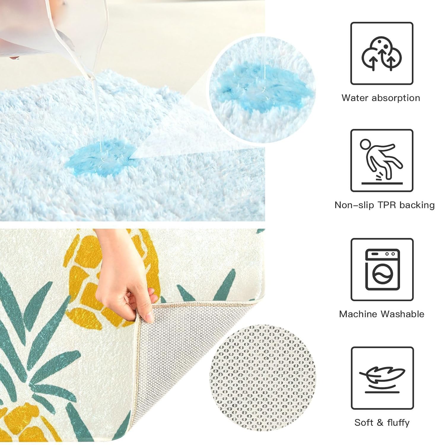 Yellow Pineapples Bath Mats for Bathroom Floor Ultra Soft Bathmat Absorption Bathroom Rugs Non Slip Washable-Set