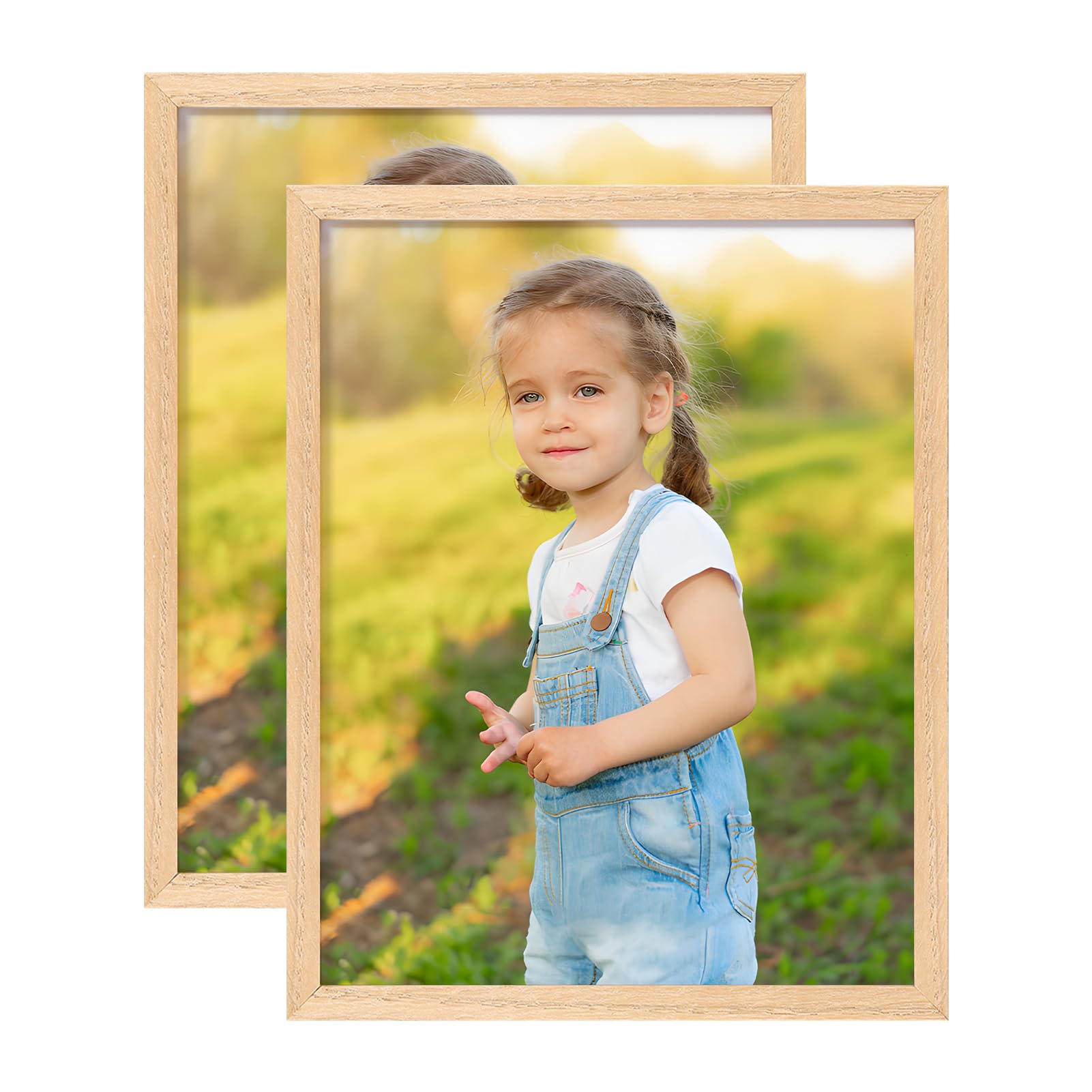 Cadre photo bois de chêne 20x25 cm lot de 2 avec verre véritable pour mur et table