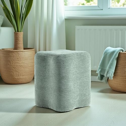 Miniatura 4 de Get Set Style Otomana con forma de flores de 14.4 pulgadas, moderno taburete otomano Boucle para sala de estar, cómodo puf, elegante sofá reposapiés