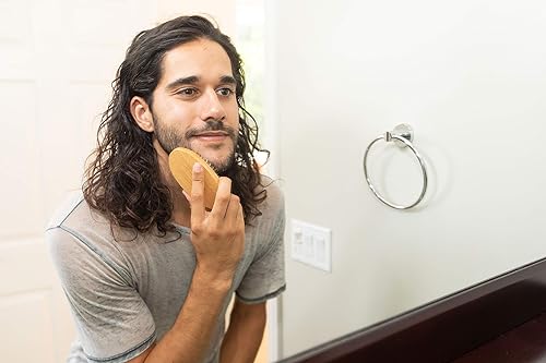 Miniatura 2 de GranNaturals - Cepillo de pelo de cerdas de jabalí y cepillo para barba para hombres  Cepillo de pelo tamaño palma para aseo fino fino y normal