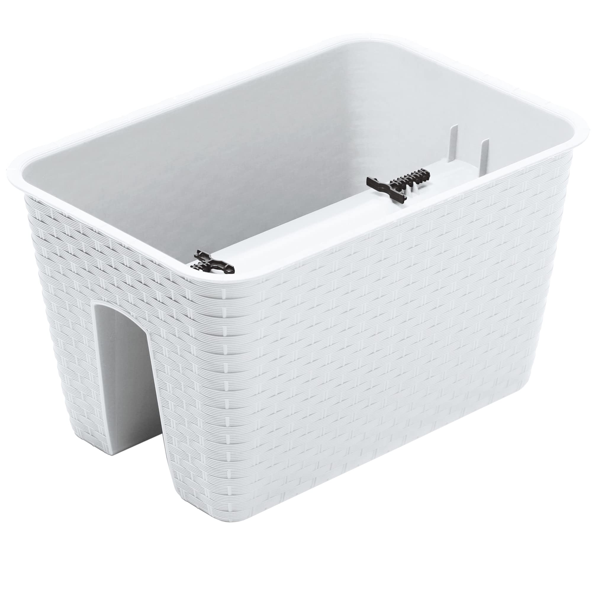 Urbnliving White Plastic Rattan Garden Flower Bridge Planter Fence Railing Balcony Herb Plant Pot (Square 280Mm, )