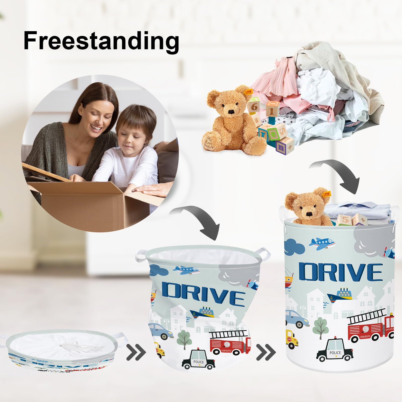Clastyle Car Baby Laundry Hamper Collapsible Clothes Kids Storage Basket Waterproof Boys Toy Box for Nursery Room City Car, 36x45 cm - Image 3