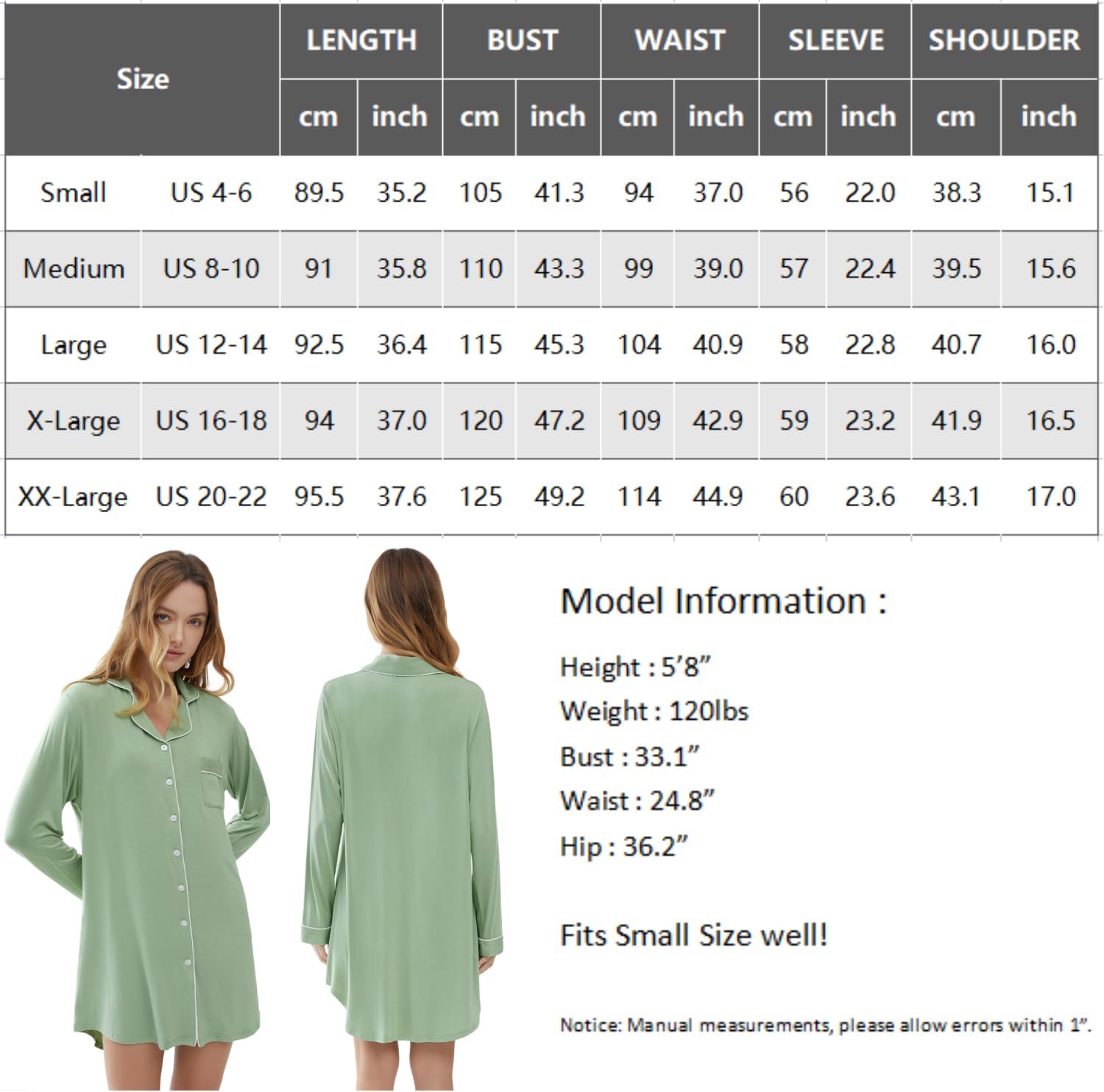 Cherrydew Bamboo Viscose Nightgown Women Super Soft Comfy Cooling Breathable Long Sleeve Sleepwear Button Down Sleep Shirts - Image 8