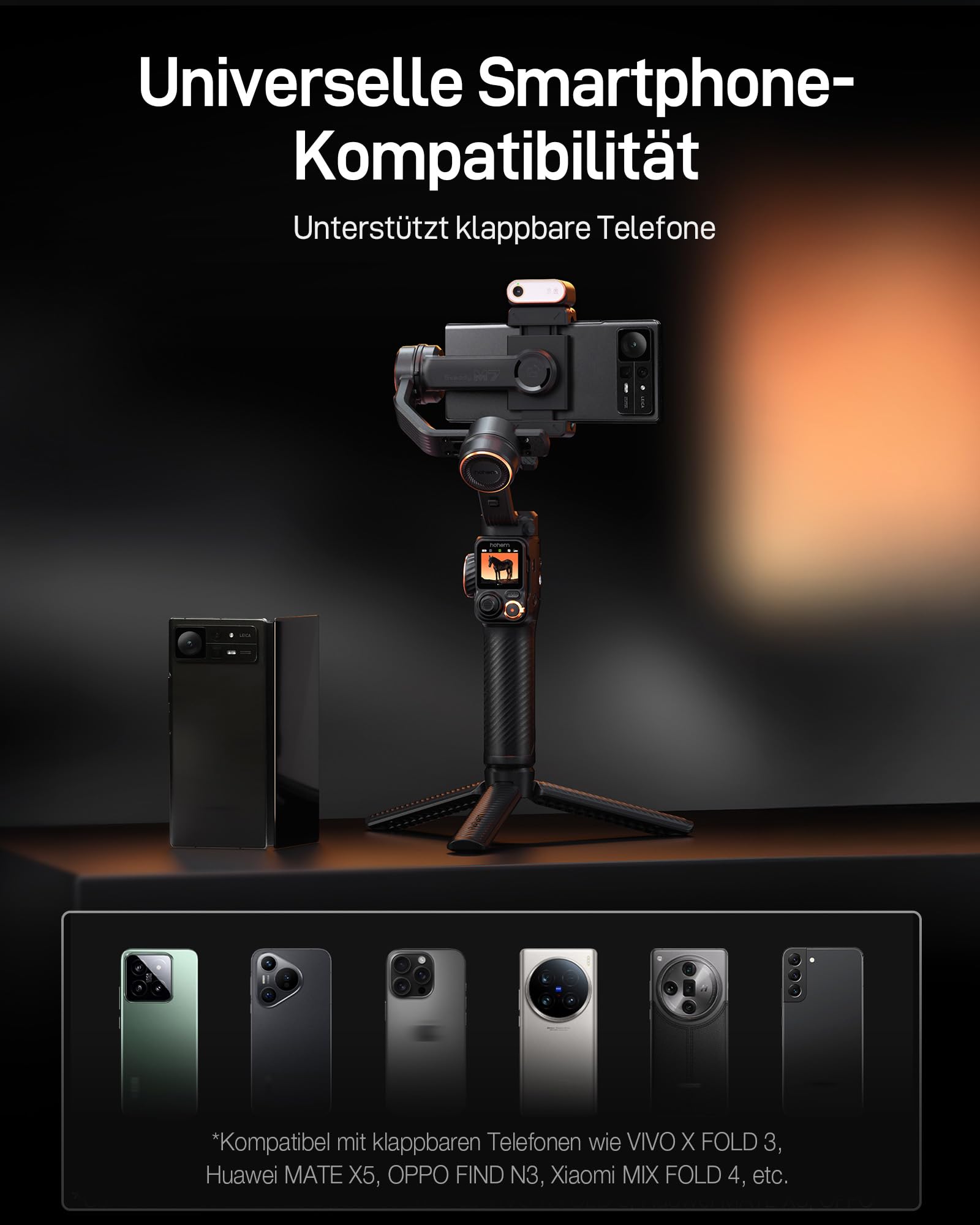 hohem iSteady M7 Gimbal Smartphone mit AI-Tracker, Gimbal Stabilisator für Phone, 1,4 Zoll Abnehmbarer Touch-Fernbedienung, Eingebauter Verlängerungsstab, Fülllicht, für Video, YouTube