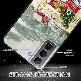 Compatible with Samsung Galaxy S21 Case, Aesthetic Pattern Design, Full Body Protection Shockproof Cover Case for Samsung Galaxy S21 5G 6.1 (Christmas Tree Red Truck)