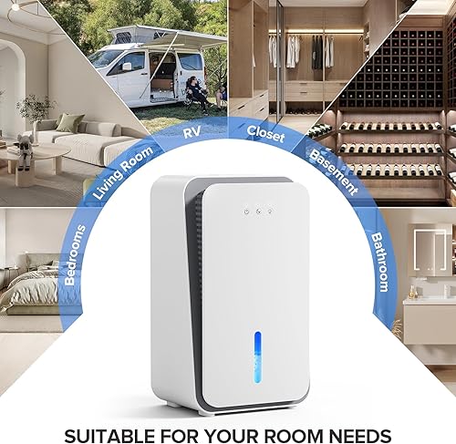 Miniatura 9 de Deshumidificador para el hogar, deshumidificador de 1000 pies cuadrados para sótano, baño, dormitorio con apagado automático, difusor de