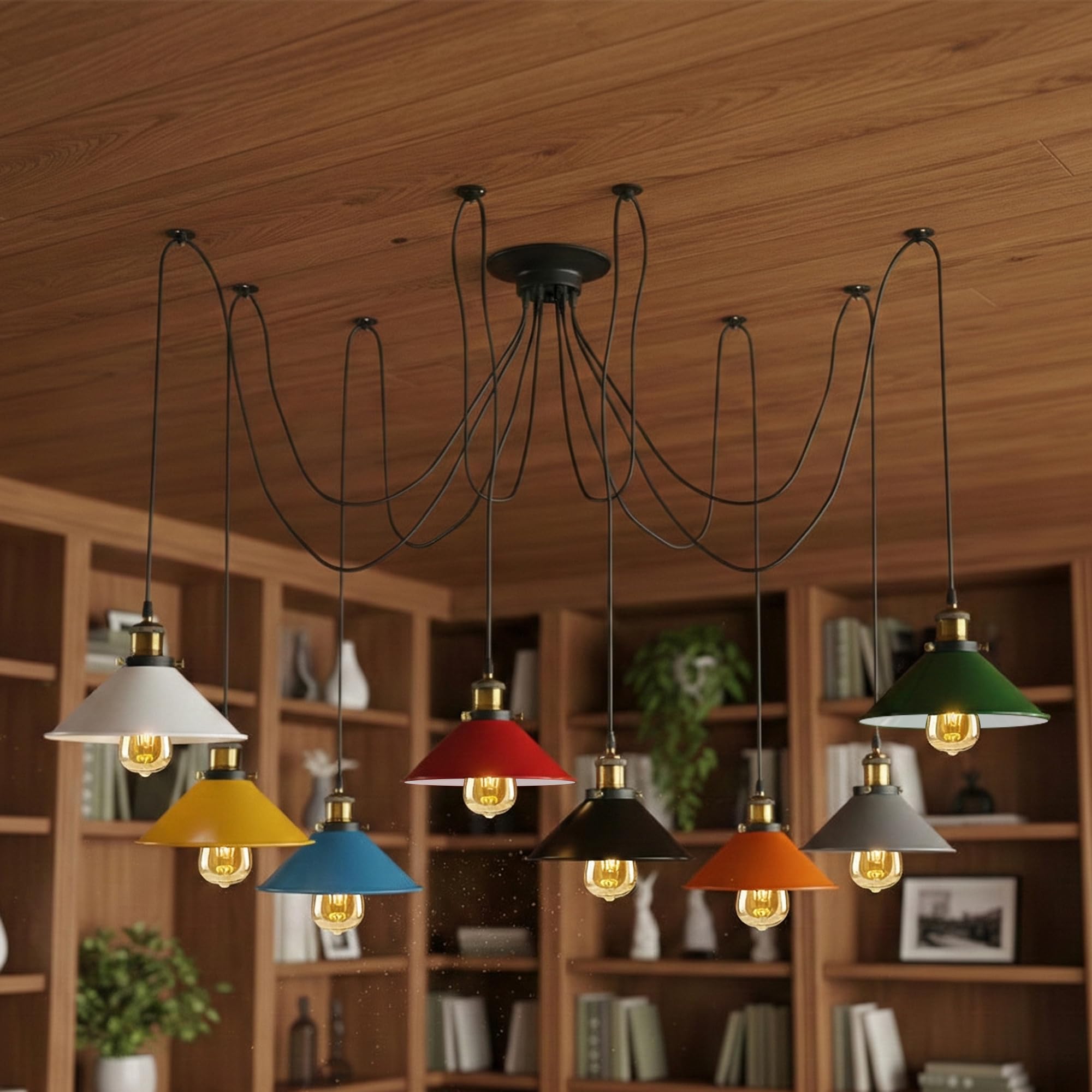 LEDSone Industrial Pendant Lighting 8 Heads, Adjustable DIY Vintage Style Spider Semi Flush Mount Ceiling Light Chandelier, Hanging Lamp Fixture for Dining Room, Kitchen Bedroom, Farmhouse (Multi)