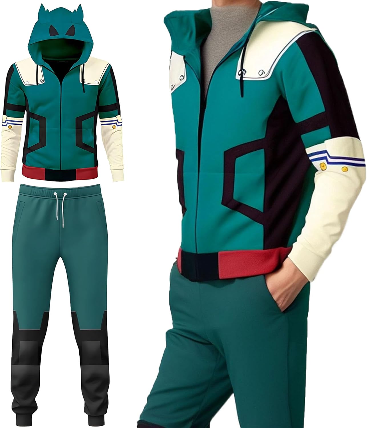 BIUTEY Anime Mha Hoodie and Sweatpants Midoriya Izuku Cosplay Hooded Pullover Sweatsuit Jogger Men's Tracksuits 2 Piece Set