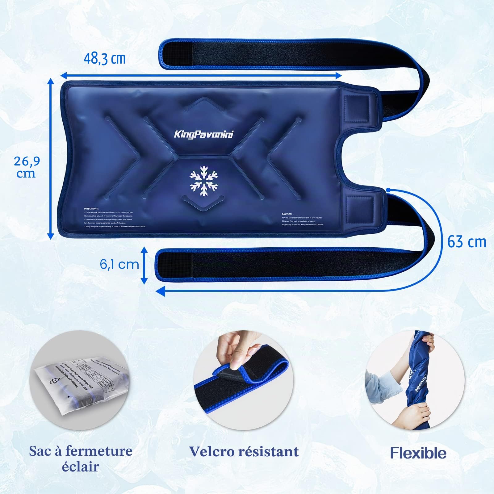 Lot de 1 poche de glace XXL enroulable autour de l'ensemble du genou après une chirurgie, sac de gel réutilisable pour blessures, grand sac de glace pour soulager la douleur, les gonflements, la