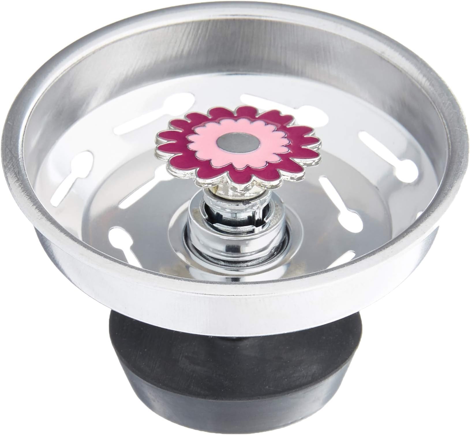 Boston Warehouse Sink Stopper Enamel Flower Pull Top with Spoon-Shaped Strainer Holes