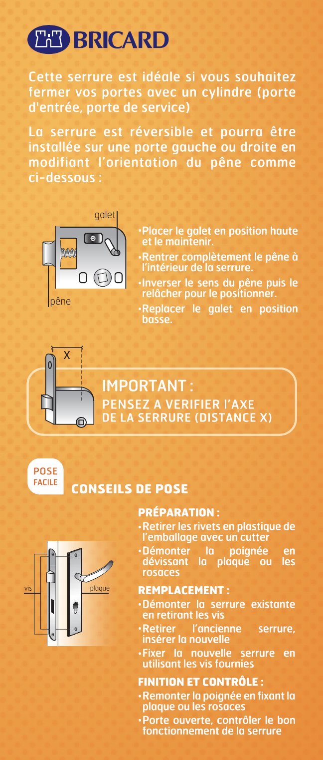 Bricard - 2652 - Serrure pour porte d'entrée- axe à 45- sans cylindre- Noir