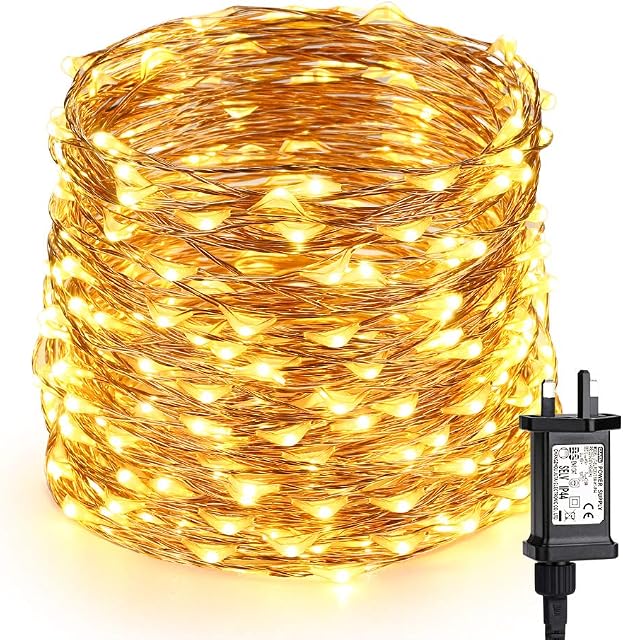 String Lights Mains Powered, BrizLabs 200 LED Copper Wire Lights 65.6ft String Lights Waterproof Firefly Lights Indoor Outdoor for Wedding Party Bedroom Garden Patio Christmas Decoration, Warm White