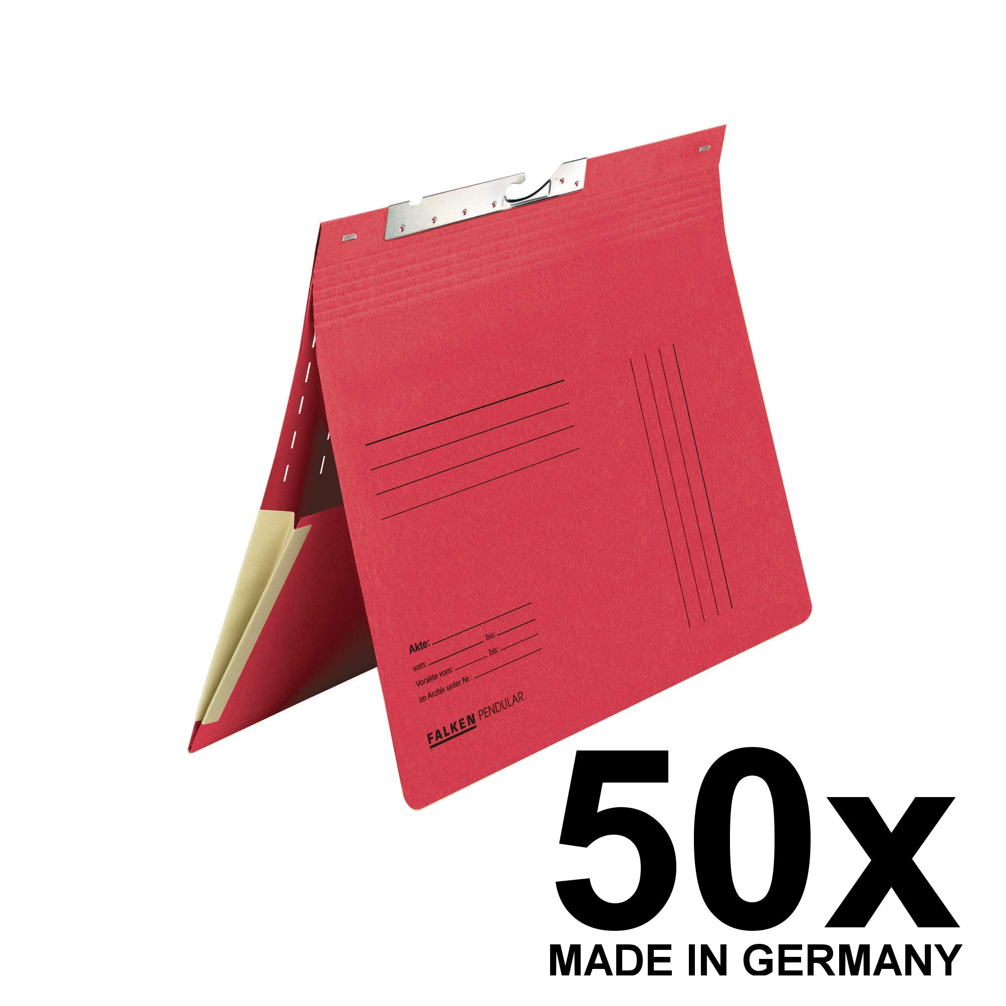 FALKEN 50x Pendular Pendelhefter aus Recycling-Karton DIN A4 rot | Made in Germany kaufmännische Heftung mit Schlitzstanzung und Dehntasche Blauer Engel