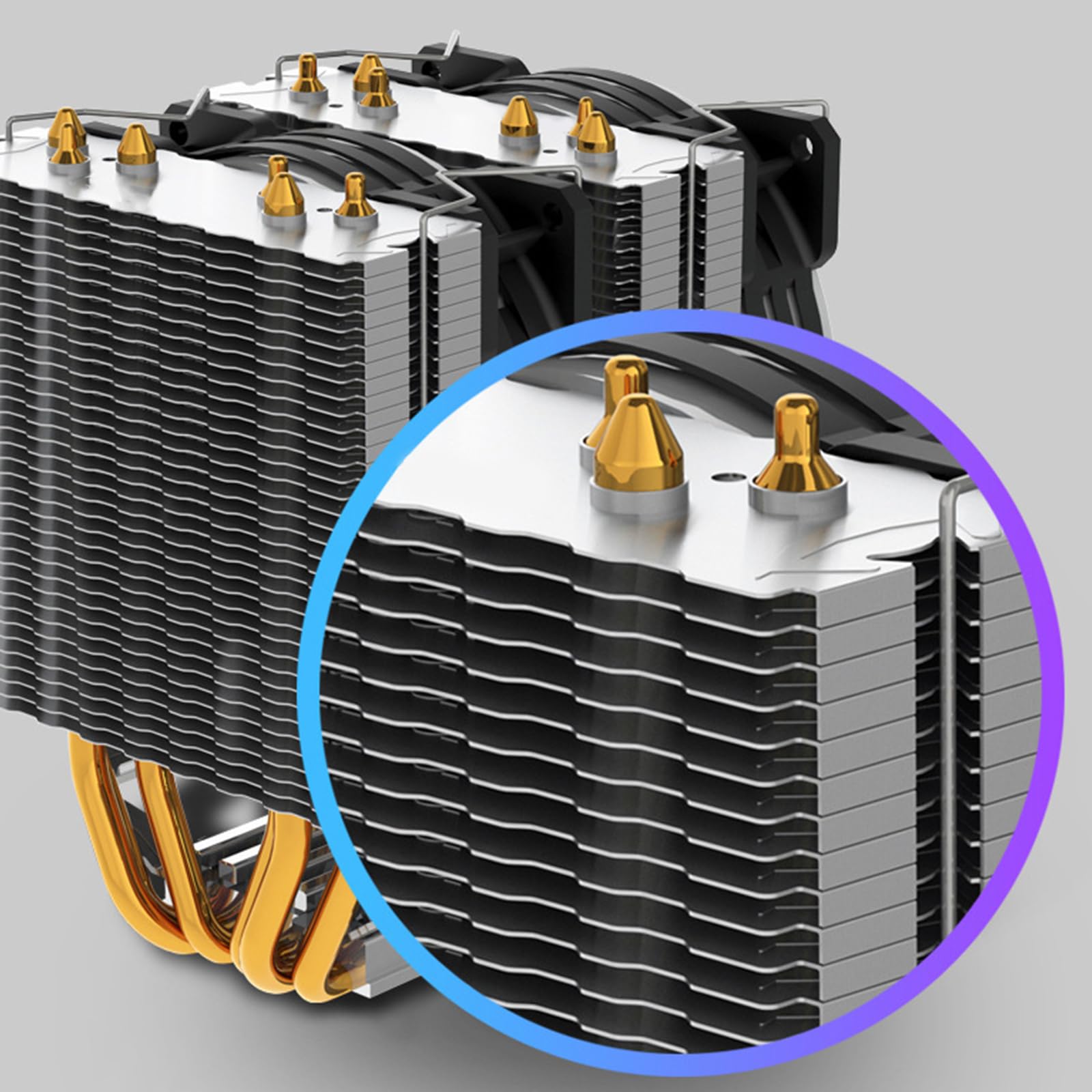 Enfriador de aire de CPU de alta eficiencia diseño de torre doble 6 tubos de calor de cobre PWM control de velocidad del ventilador Rgbs iluminación de bajo ruido universal PWM ventilador de CPU