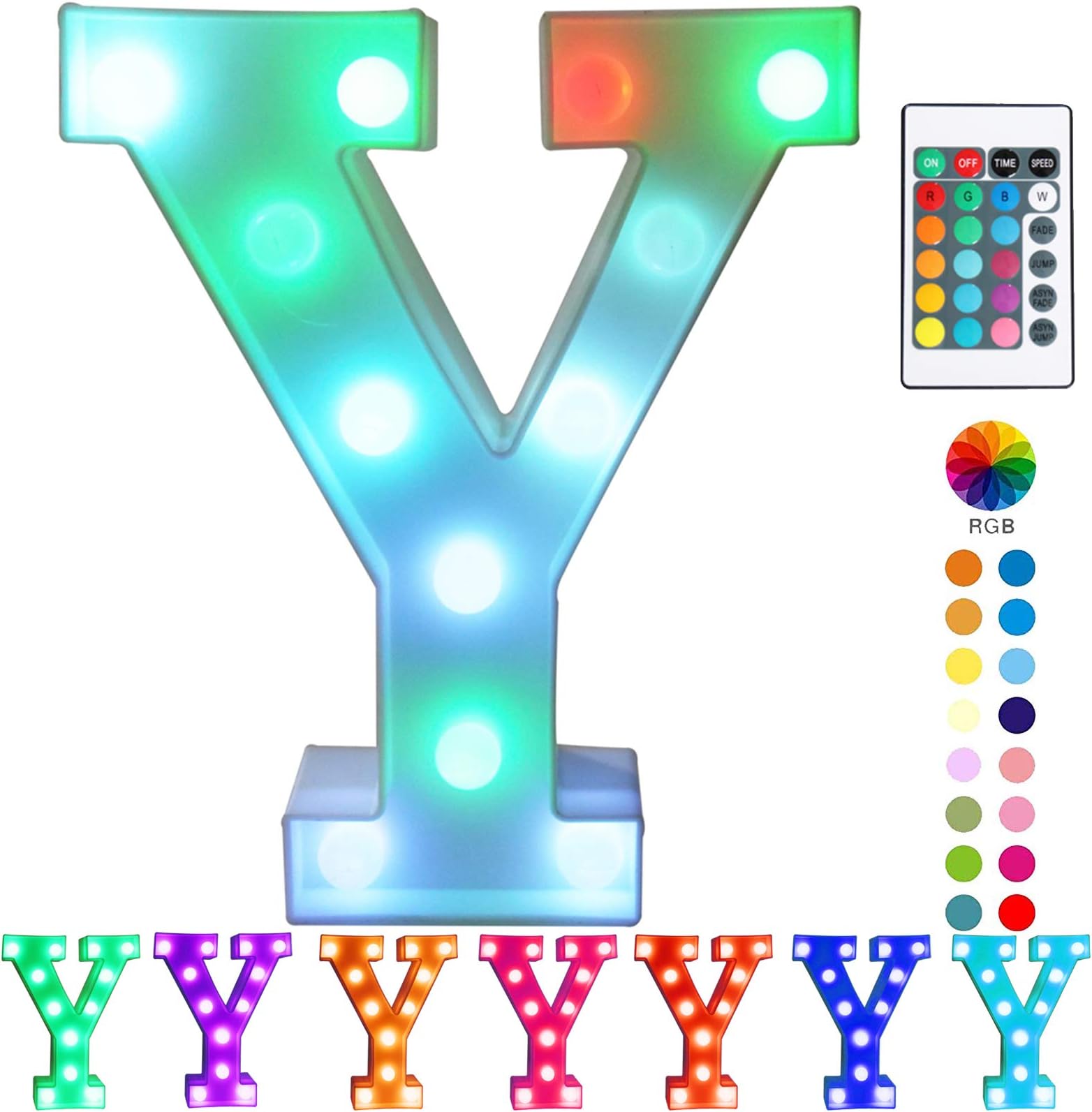PooqlaColorful LED Marquee Letter Lights with Remote – Light Up Marquee Signs – Party Bar Letters with Lights Decorations for The Home - Multicolor Letter Y