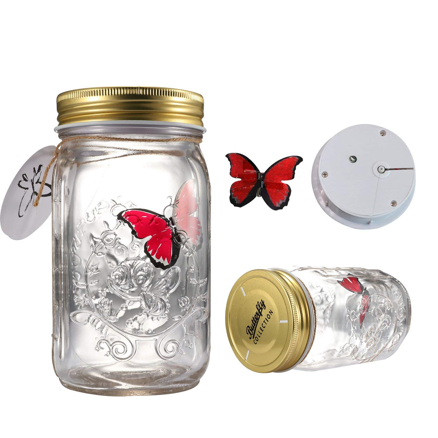 Butterfly in a Jar, Glass Animated Butterfly In A Jar With LED Light Gift Decoration (Red)