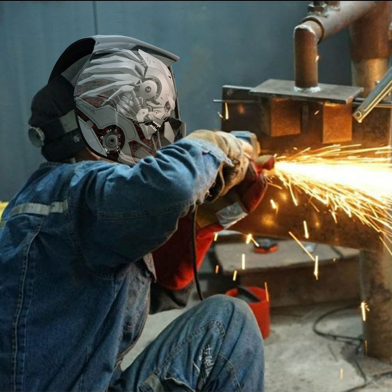 LESOLEIL Schweißhelm Automatik, SchweisshelmeAutomatischer Verdunkelung Schweißschirm mit 2 Ersatzlinse, Breiter Schatten DIN 9-13 für MIG MAG TIG