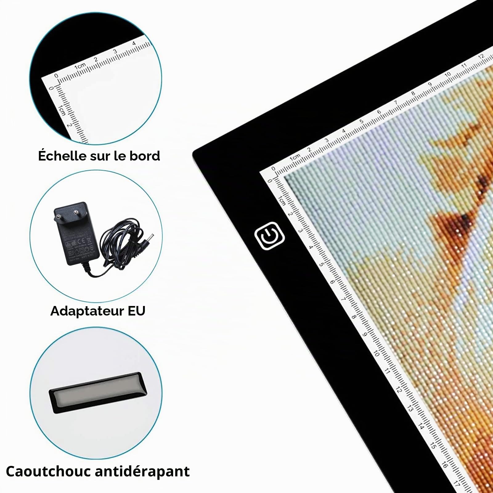 elice Table lumineuse LED A2, 7 mm ultra-mince, luminosité réglable en continu, grand panneau lumineux pour la peinture au diamant, le dessin, la conception de croquis, avec adaptateur 12 V 2 A
