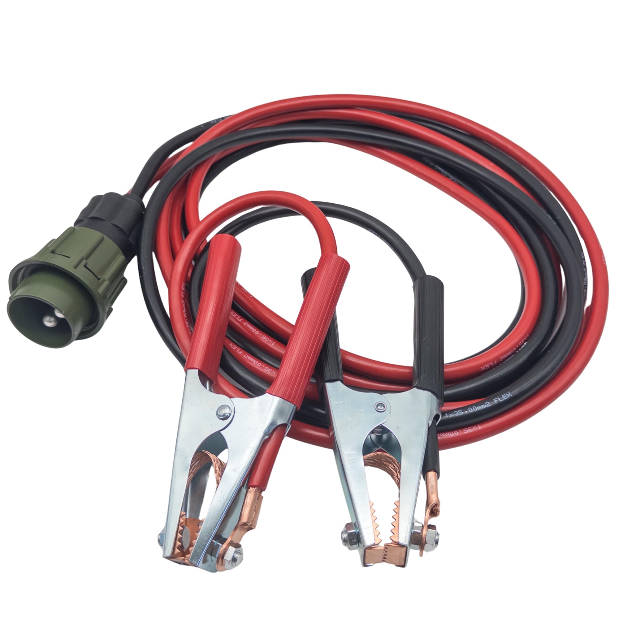 Cable de arranque con conector OTAN de 4 m, 35 mm², 2 pines, 12/24 V, para camiones, vehículos comerciales, militares, tractores y maquinaria de construcción
