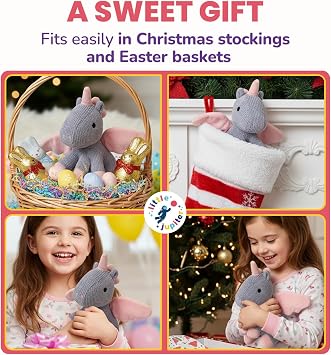 Knit 8 Unicorn Stuffed Animal Plush Toy - Purple & Pink Cuddly Soft Plushie is Ideal for Girls Ages 3-7 - Small Unicorn Stuffy - Perfect Stocking Stuffer for Girls - Small Christmas & Hanukkah Gift