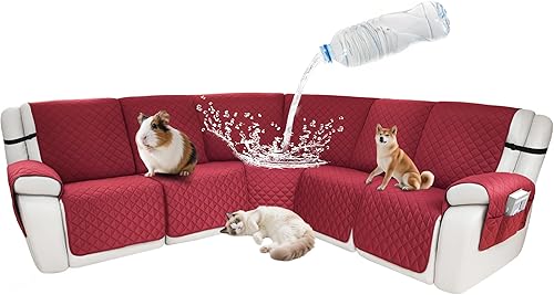 Miniatura 68 de Fundas impermeables para sofá reclinable seccional en forma de L, funda para sofá seccional reclinable de 7 piezas, antideslizante, lavable, juego