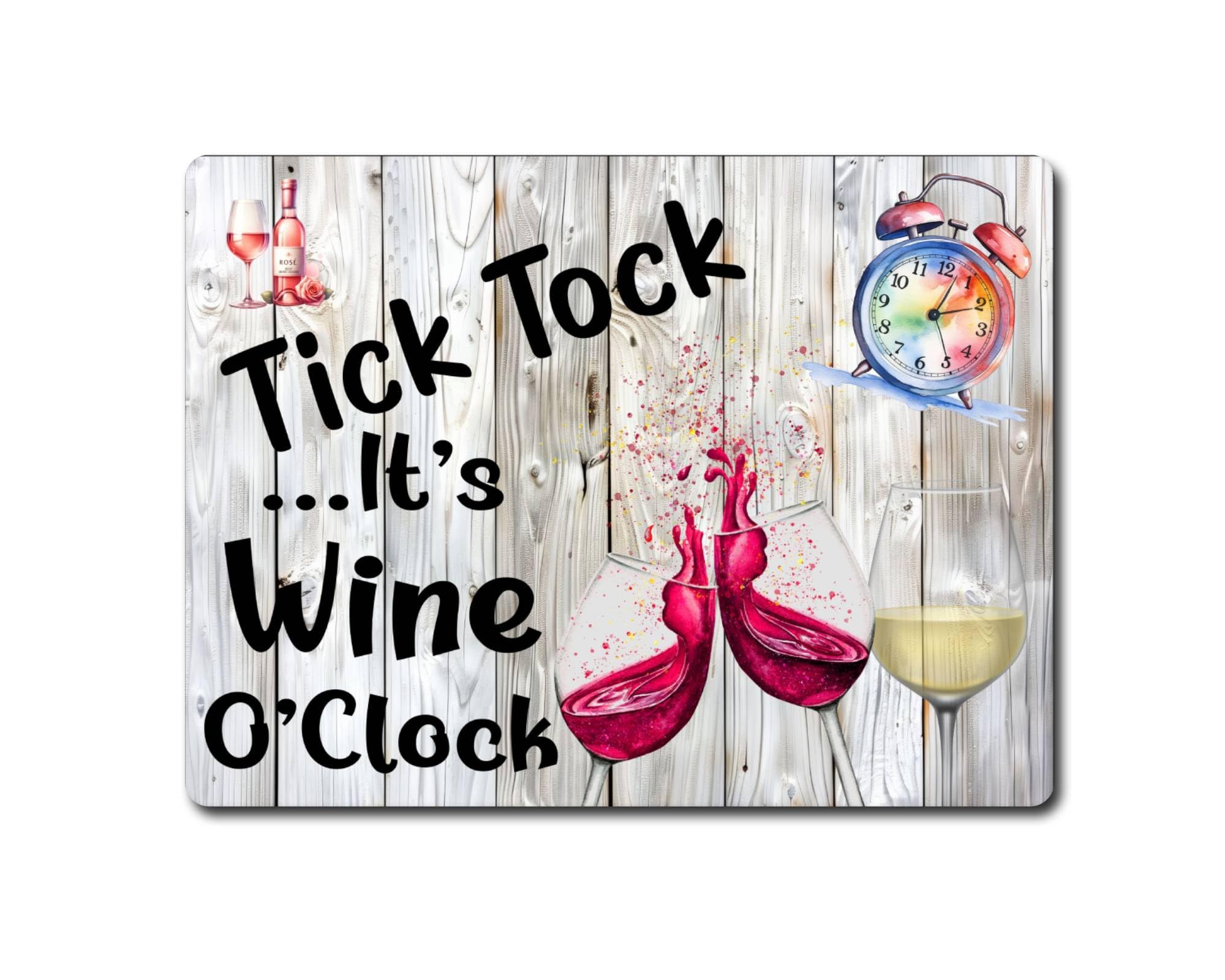 Decalarama Alcohol Metal Sign Gift – Tick Tock It's Wine O'clock - Family Fun Home Drinking Novelty Aluminium Present