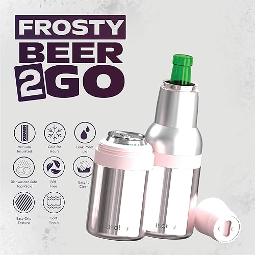 Miniatura 10 de Asobu Frosty Beer 2 Go Enfriador de botellas y latas de cerveza de acero inoxidable de doble pared con aislamiento al vacío y destapador de cerveza