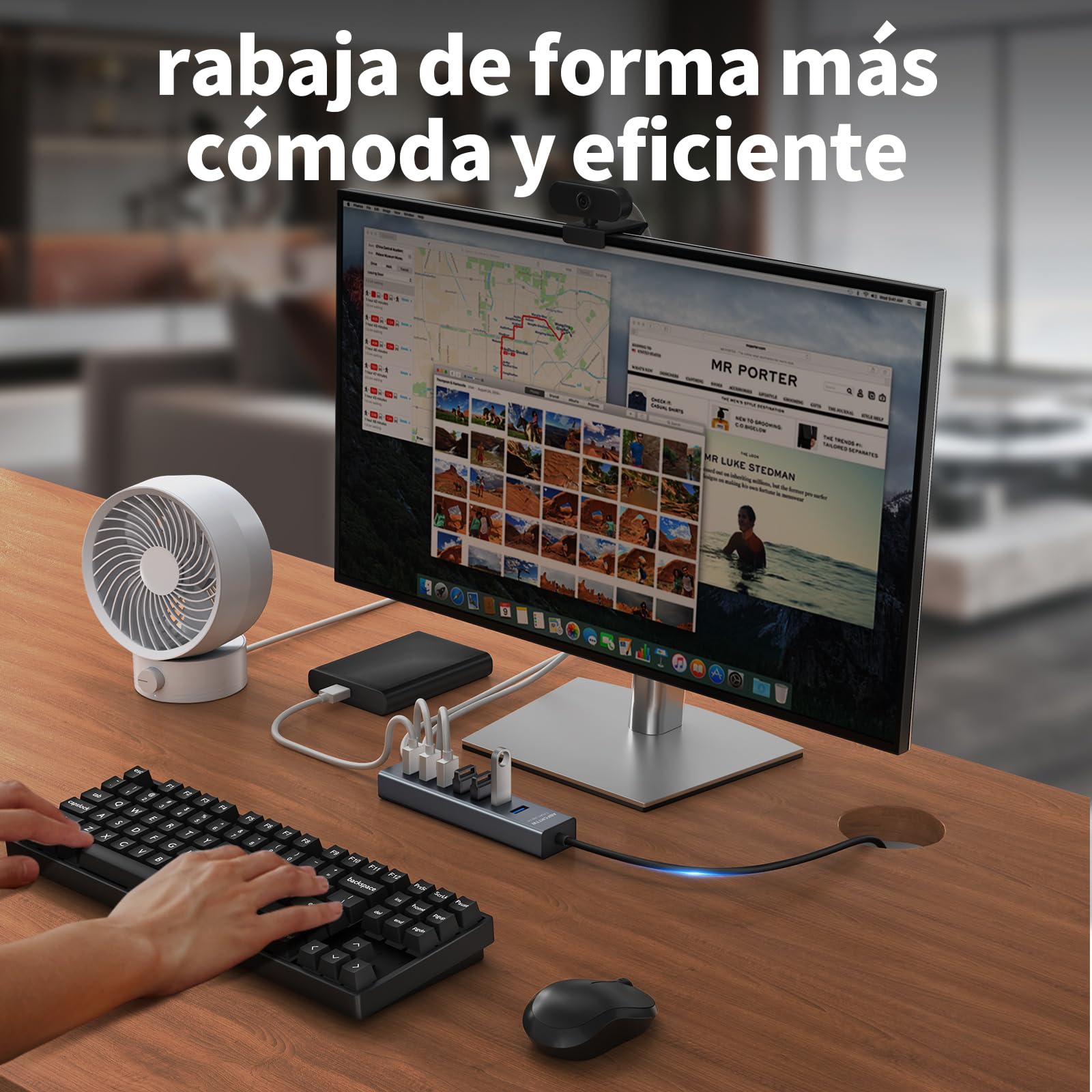 7 Puertos Hub USB 3.0 con 120cm Cable para PC Computadora, Aluminio USB Hub Adaptador multipuerto con USB 3.0 5Gbps, 5V 3A USB-C Alimentado para PC, Laptop, MacBook, Mouse, Teclado, U-Disk etc.