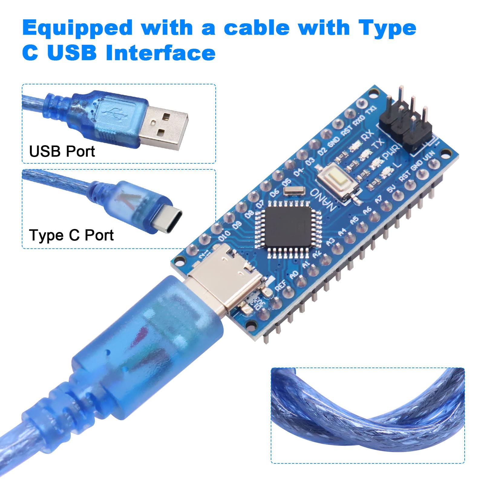 Produktbild von Arduino Nano V3 Nano Entwicklungsboard Mit 328P Chip Binghe 3 Stück Nano Mainboards Mikrocontroller Mit CH340G Mikrochip 5V 16M Type-C Interface Kompatibel Mit Arduino Nano Jetson Nano