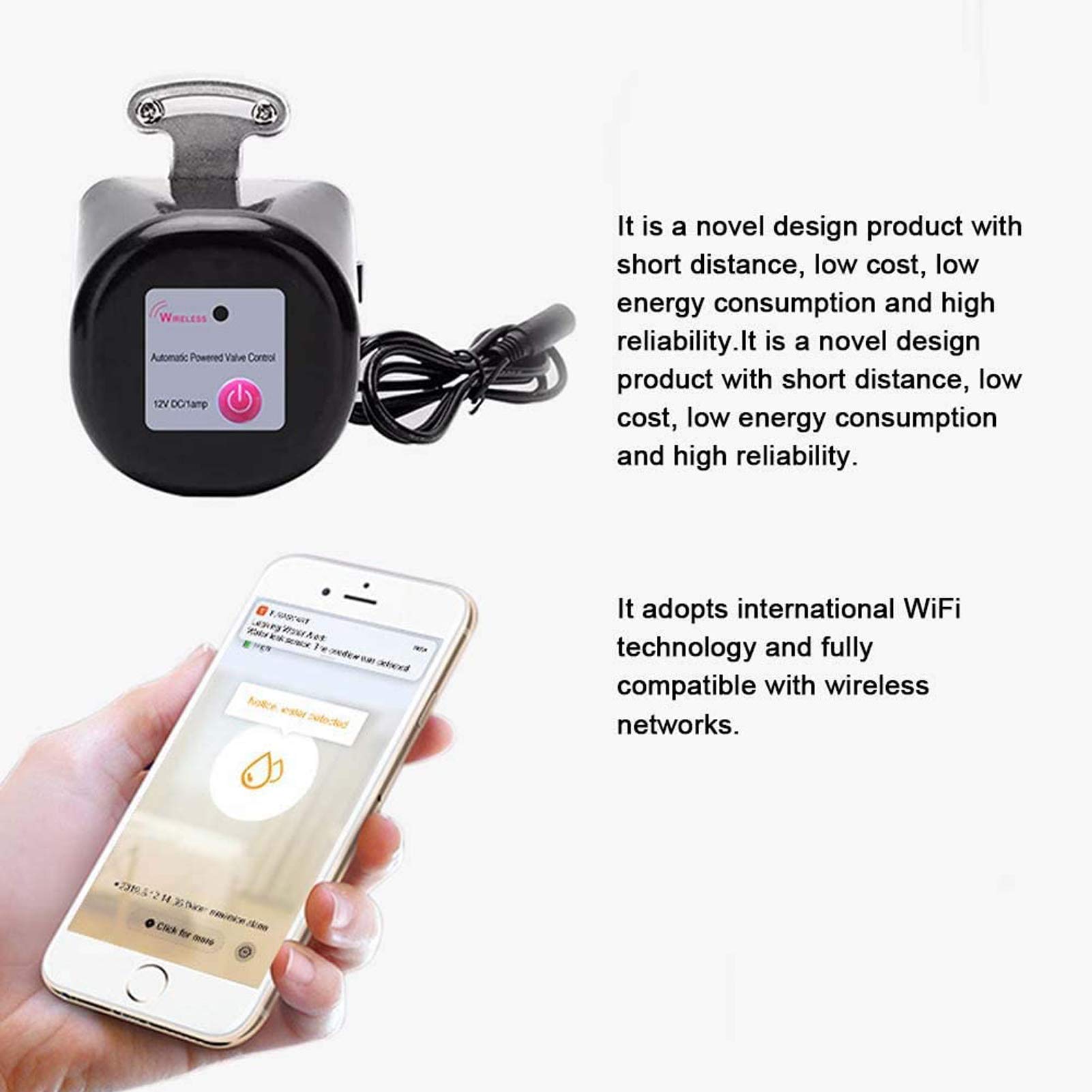 Valve d'eau/gaz compatible avec Alexa/Google Assistant, Wi-Fi télécommande, vanne de contrôle automatisation pour régulateur d'eau gaz, poignée de valve 4 points 1/2