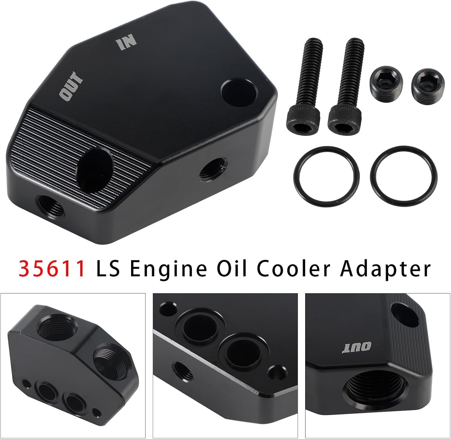 Areyourshop 35611 LS Engine Oil Cooler Adapter – Aluminum Oil Cooler Fitting Plate for GM LS-Series Engines, Direct Replacement Oil Line Adapter for LS Swap