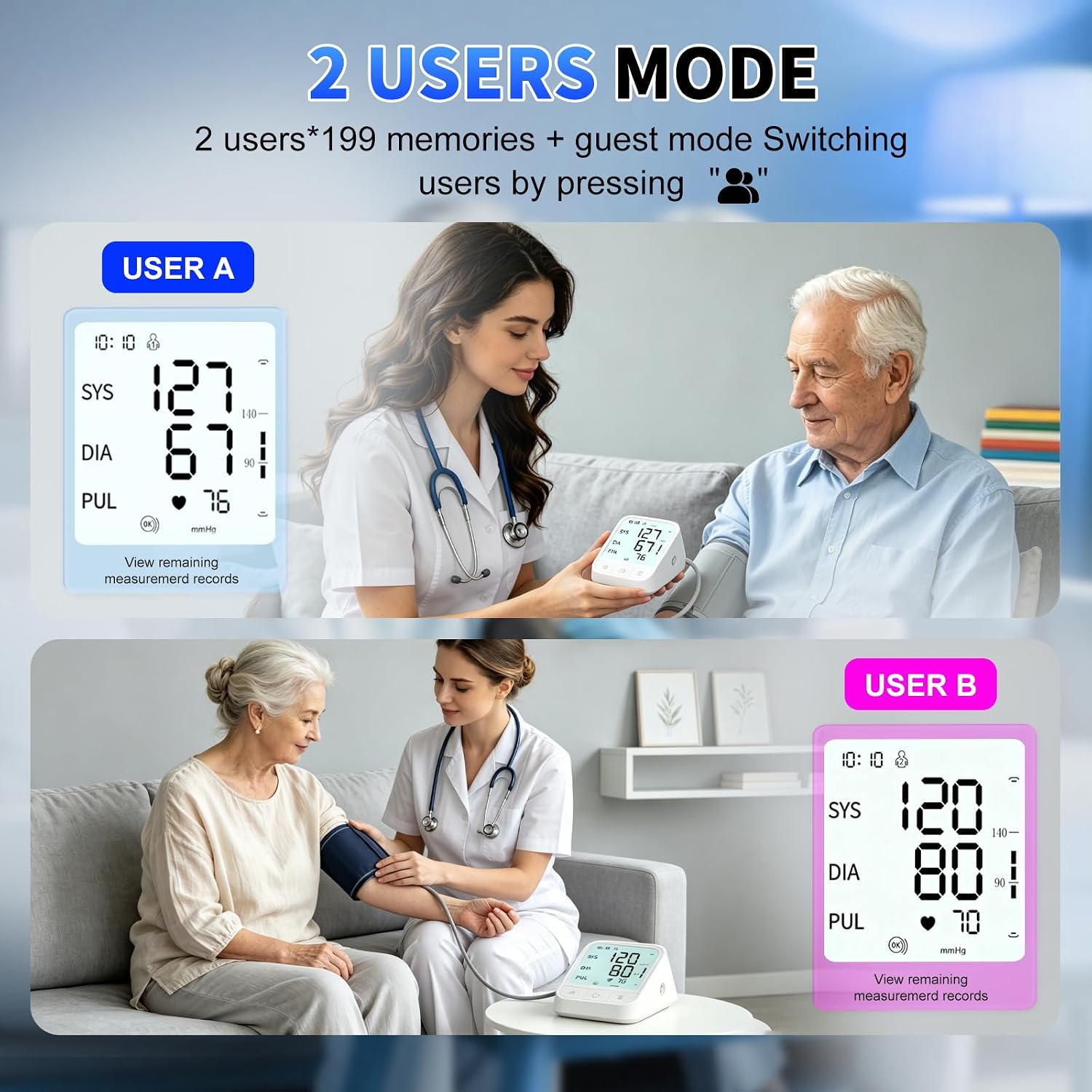 UIMJK Upper Arm Blood Pressure Monitor, Automatic Digital with Voice Broadcast & Irregular Heartbeat Detection, Backlit LED Display, Adjustable Cuff 8.66-16.5'', 2x99 Memory & Guest Mode, AAA & Type-C