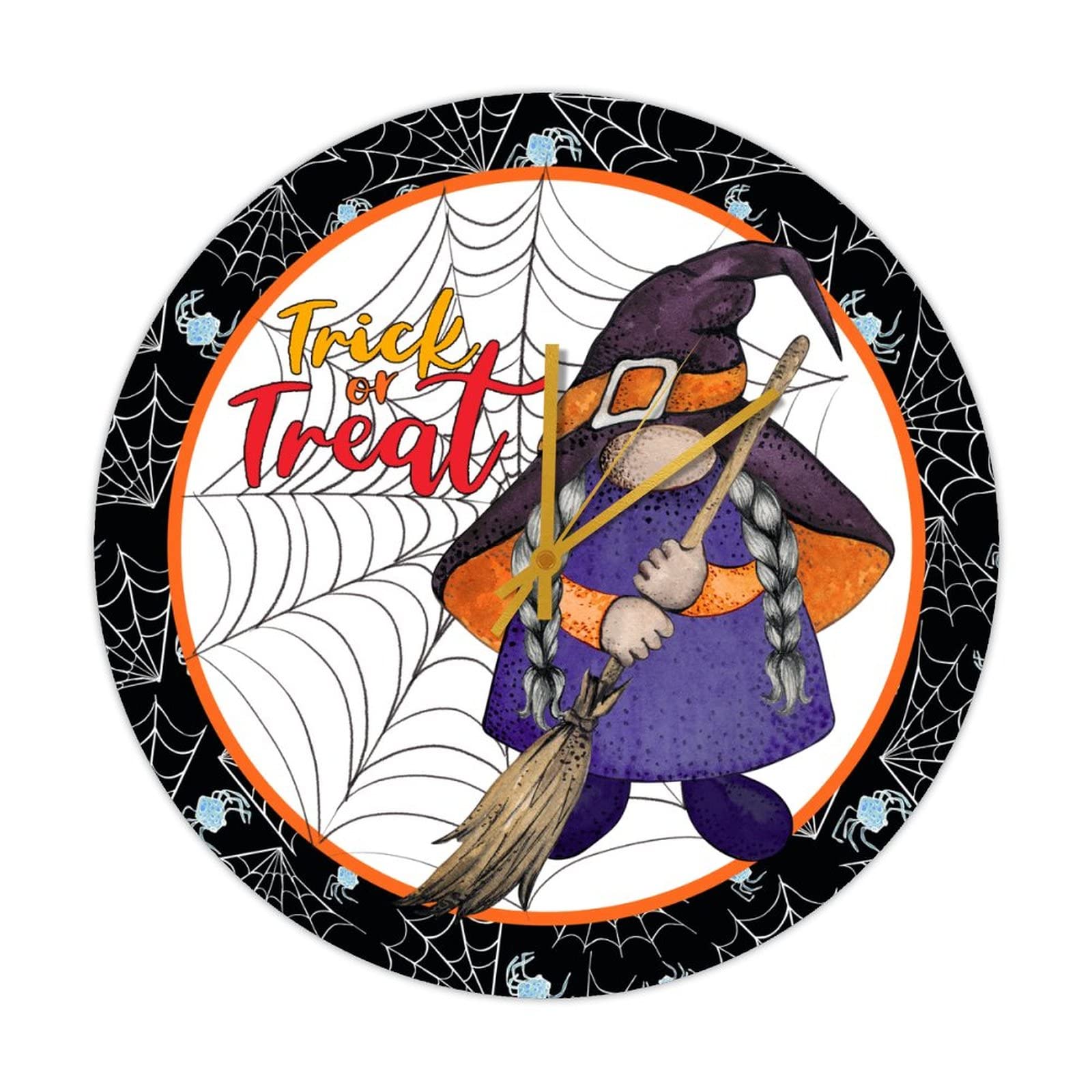 Horloge ronde en bois Halloween à piles pour grands murs de cuisine