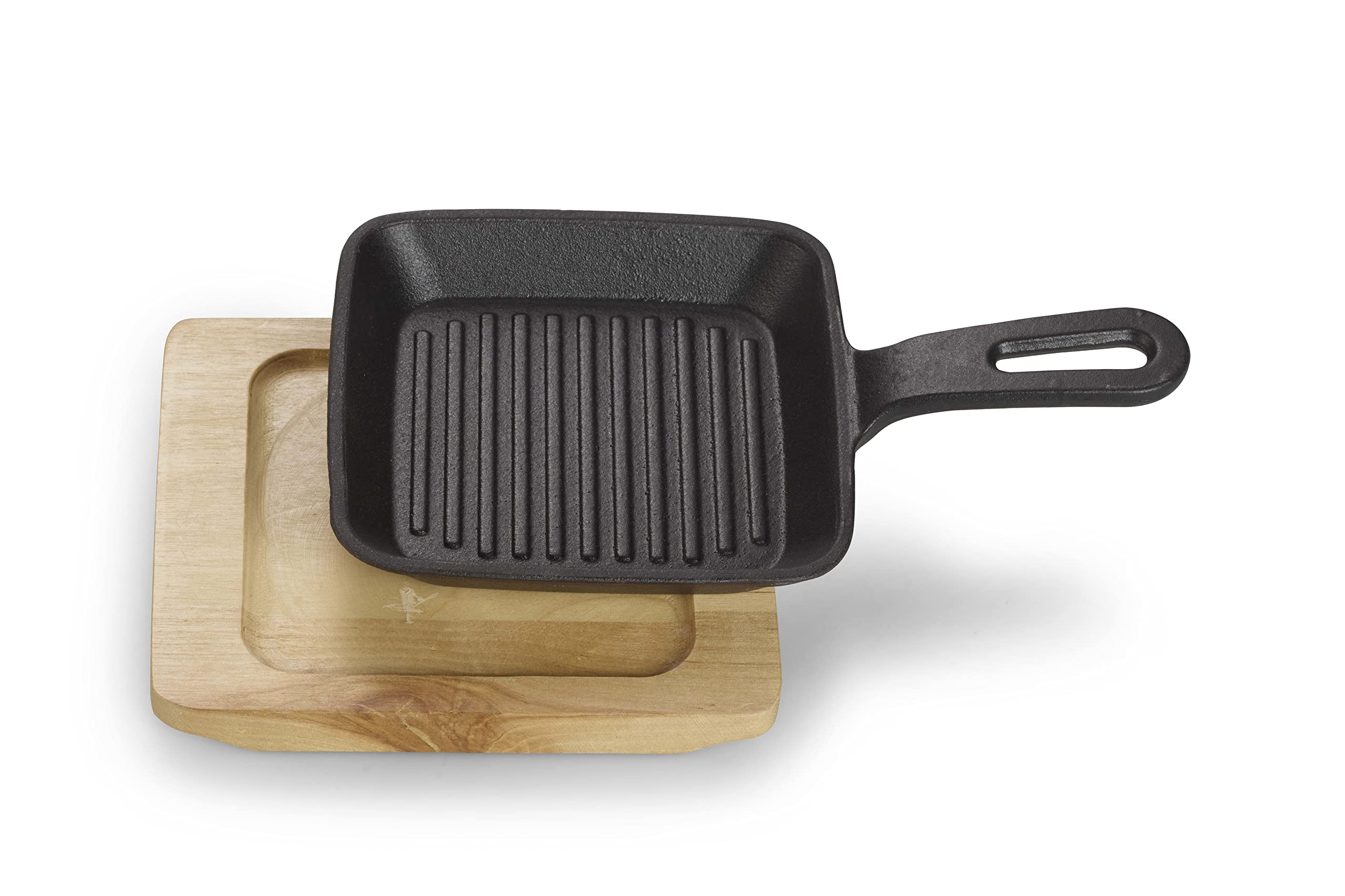 ECHTWERK Servierpfannen Set aus Gusseisen, Quadratische Auflaufform mit Servierbrett, Grillstreifen, Bereits eingebrannt, Für Backöfen, Grill und BBQ geeignet, Ideal zum Servieren, 4tlg